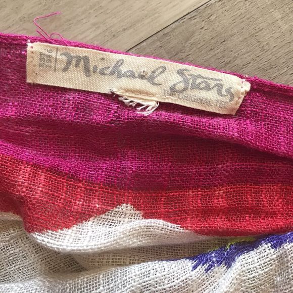 Michael Stars Boho Art To Wear Artsy Scarf 28” X 72” With Beaded Tassels - Picture 5 of 5